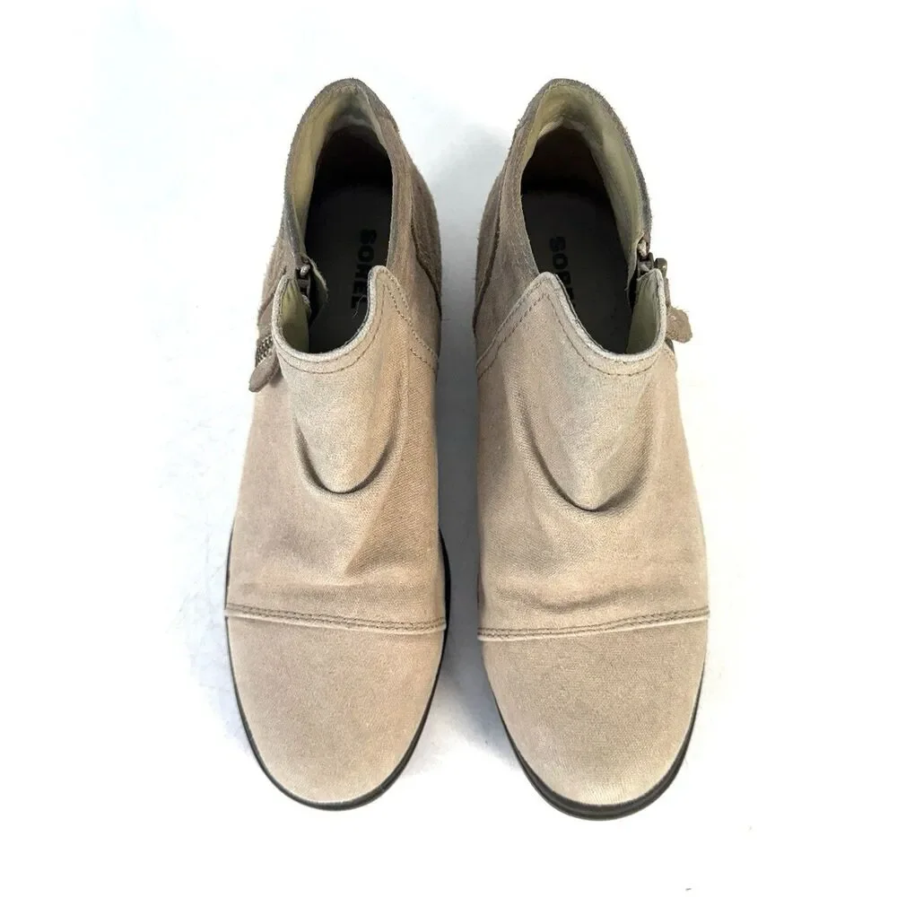 Sorel Womens Chukka Boots 6.5 Beige Canvas Zip Ankle Major Booties NL2162-265